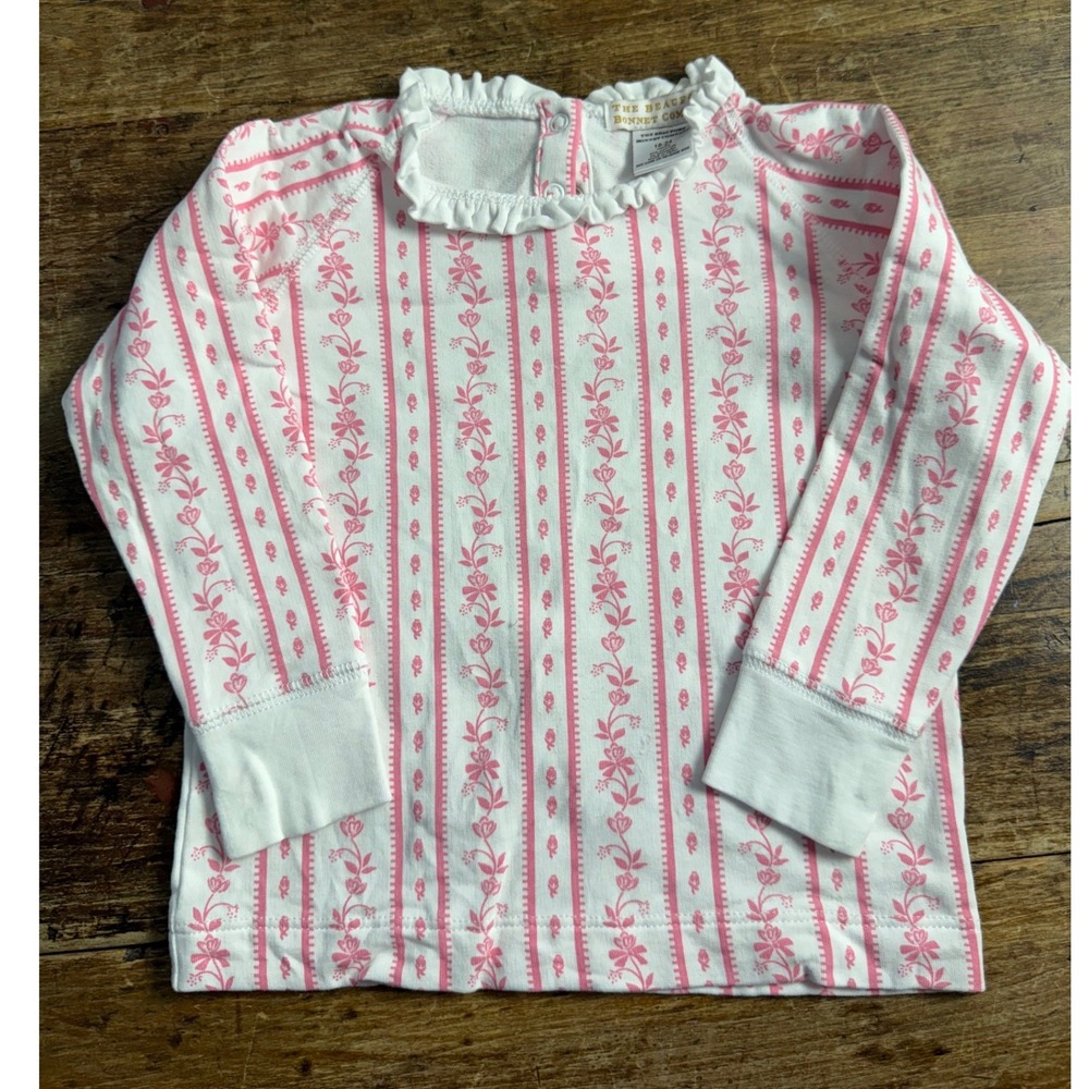The Beaufort Bonnet Company Pink Floral Stripe Ruffle Top 18-24 Months Girls